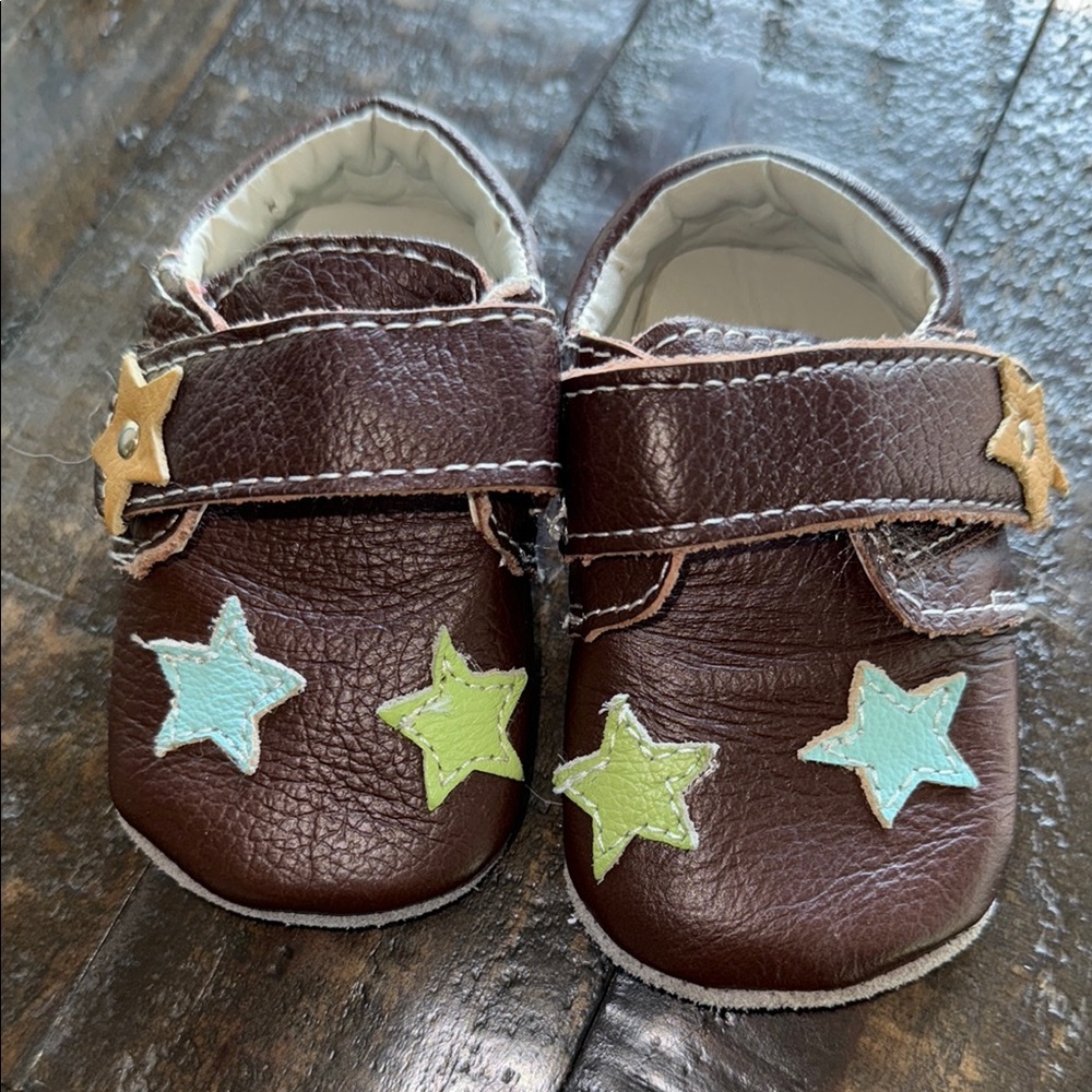 Size 3 Outbak Brown leather Starry blue and green Kids Shoes